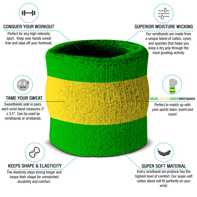 Suddora Striped Sweatband Set, Moisture Wicking 2 Wristbands and 1 Headband, Breathable Athletic Sweat Bands for Sports, Costumes & Cosplay, Matching Bands to Wear with Jersey, Green Yellow Green - Image 3